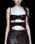 DECONSTRUCTED LEATHER BRA TOP