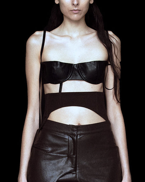 DECONSTRUCTED LEATHER BRA TOP