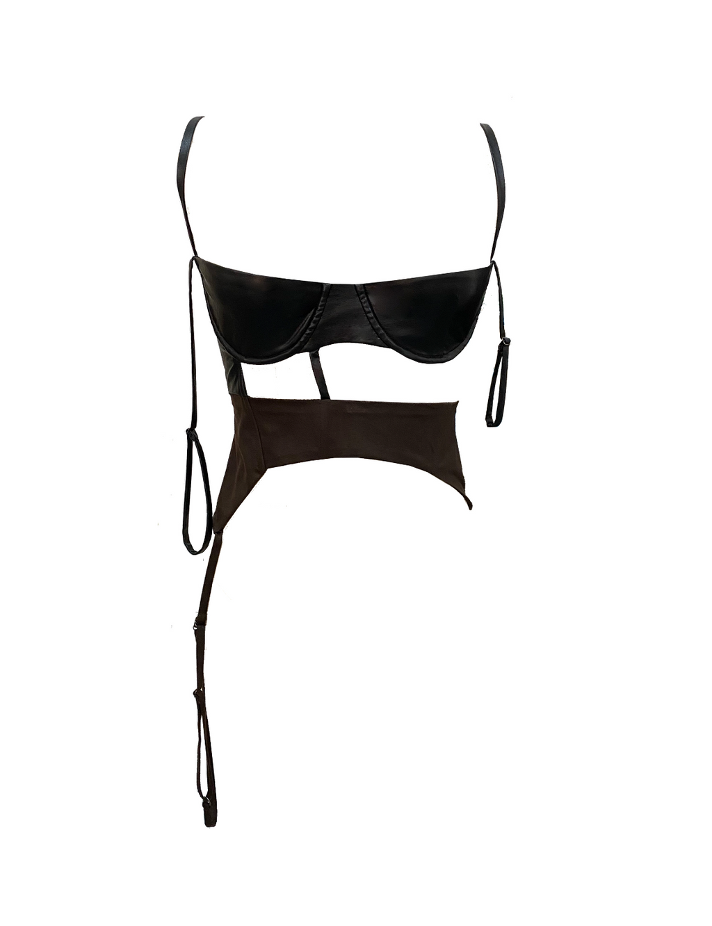 DECONSTRUCTED LEATHER BRA TOP