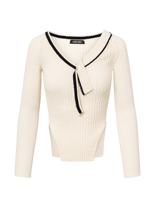 KNIT VARSITY CARDIGAN I IVORY COMBO