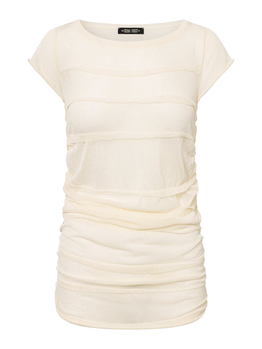 KNIT RUCHED T-SHIRT I IVORY