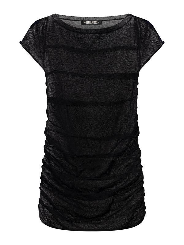 KNIT RUCHED T-SHIRT I ONYX