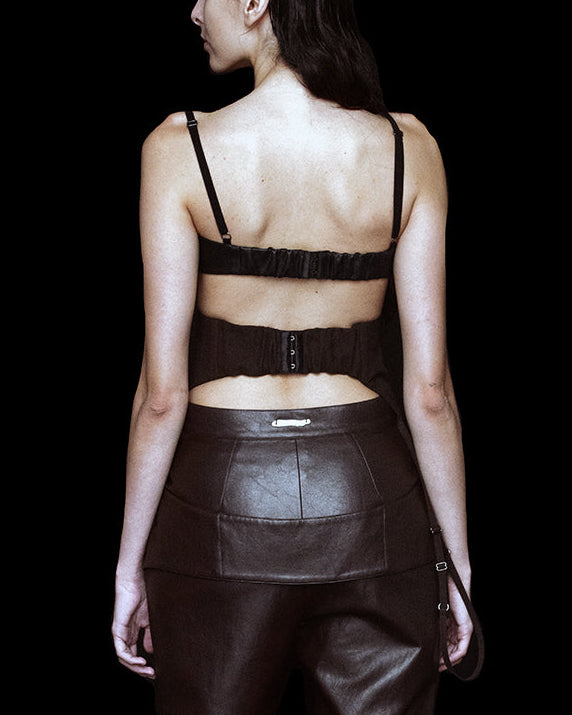 DECONSTRUCTED LEATHER BRA TOP